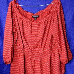 LANE BRYANT PEASANT BLOUSE ladies size 22/24 rusty orange silver stripe